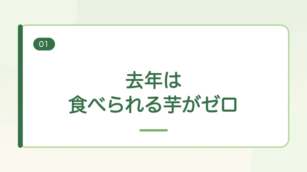 去年は食べられるさつまいもがゼロだったことを伝える見出しバナー画像